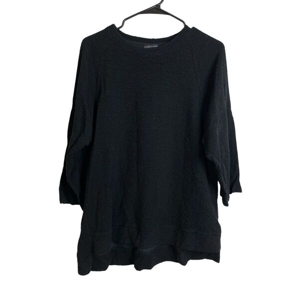 Eileen Fisher Top Medium Womens Black Shirt Sweater Textured Knit Pullover Hi Lo - Picture 1 of 9